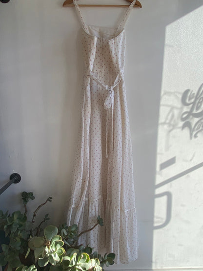 Vintage 70's White and Pink Sleeveless Floral Prairie Dress