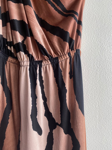 70s off the shoulder animal print romper - La Lovely Vintage 