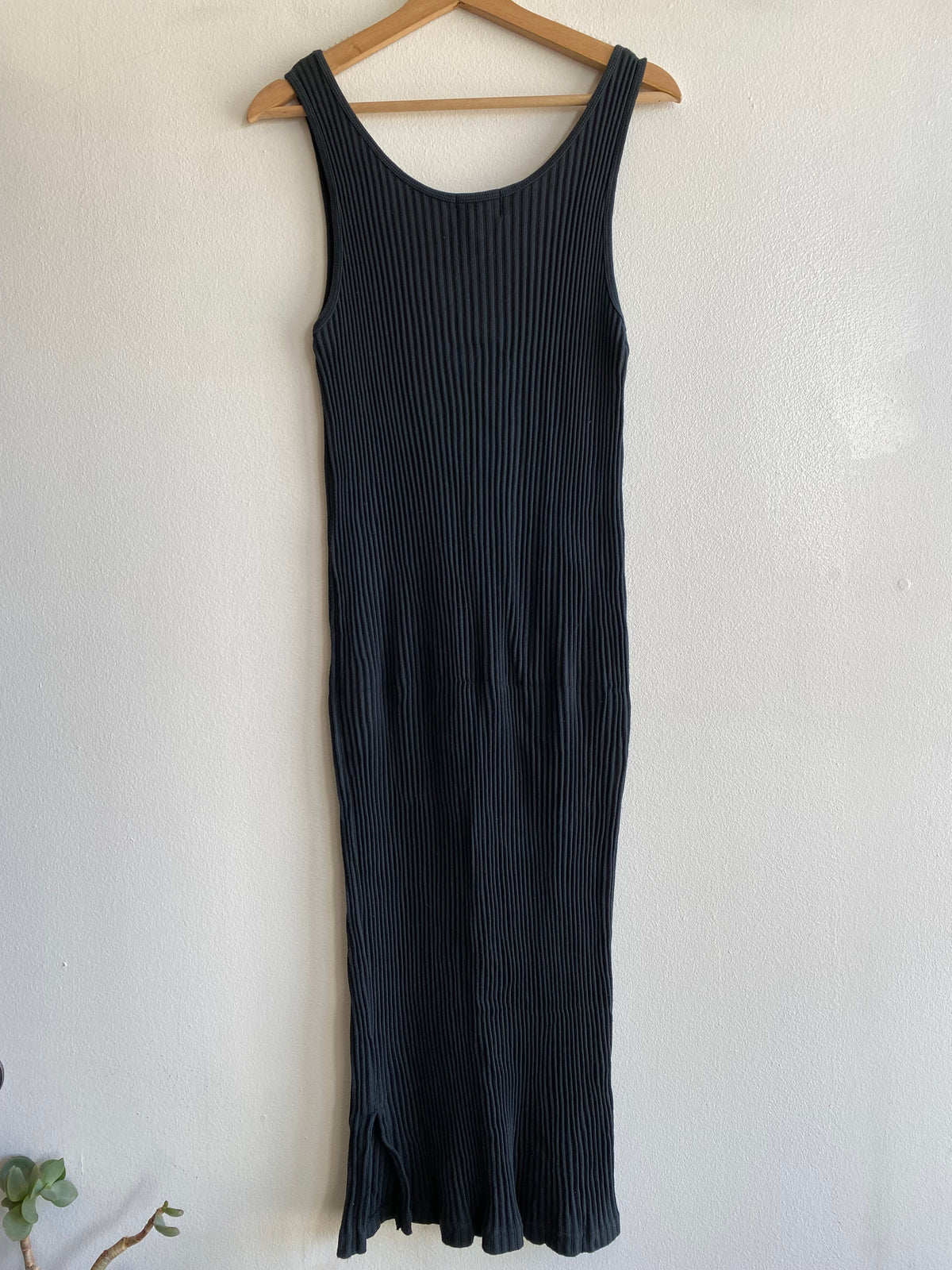 Vintage 90's Banana Republic Black Ribbed Cotton Midi Dress