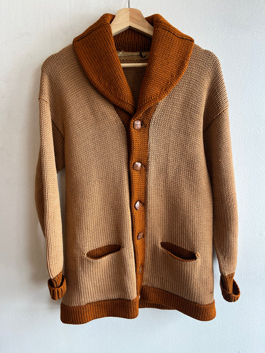 Vintage 1920/30’s Shawl Collar Two-Tone Knit Wool Cardigan