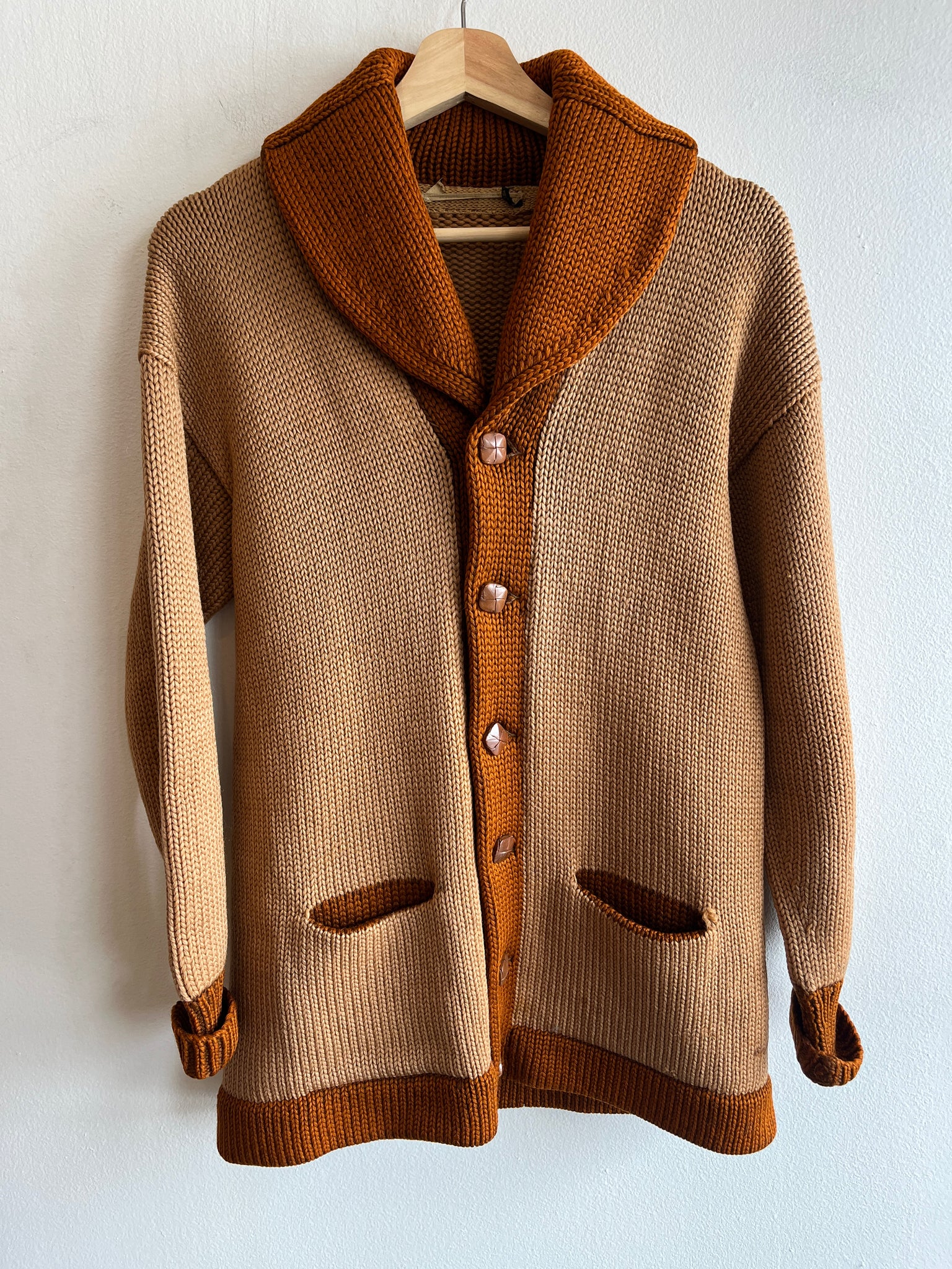 Vintage 1920/30’s Shawl Collar Two-Tone Knit Wool Cardigan