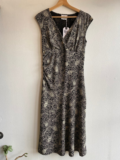 Vintage 90's IZ Byer California Black & White Paisley Midi Dress