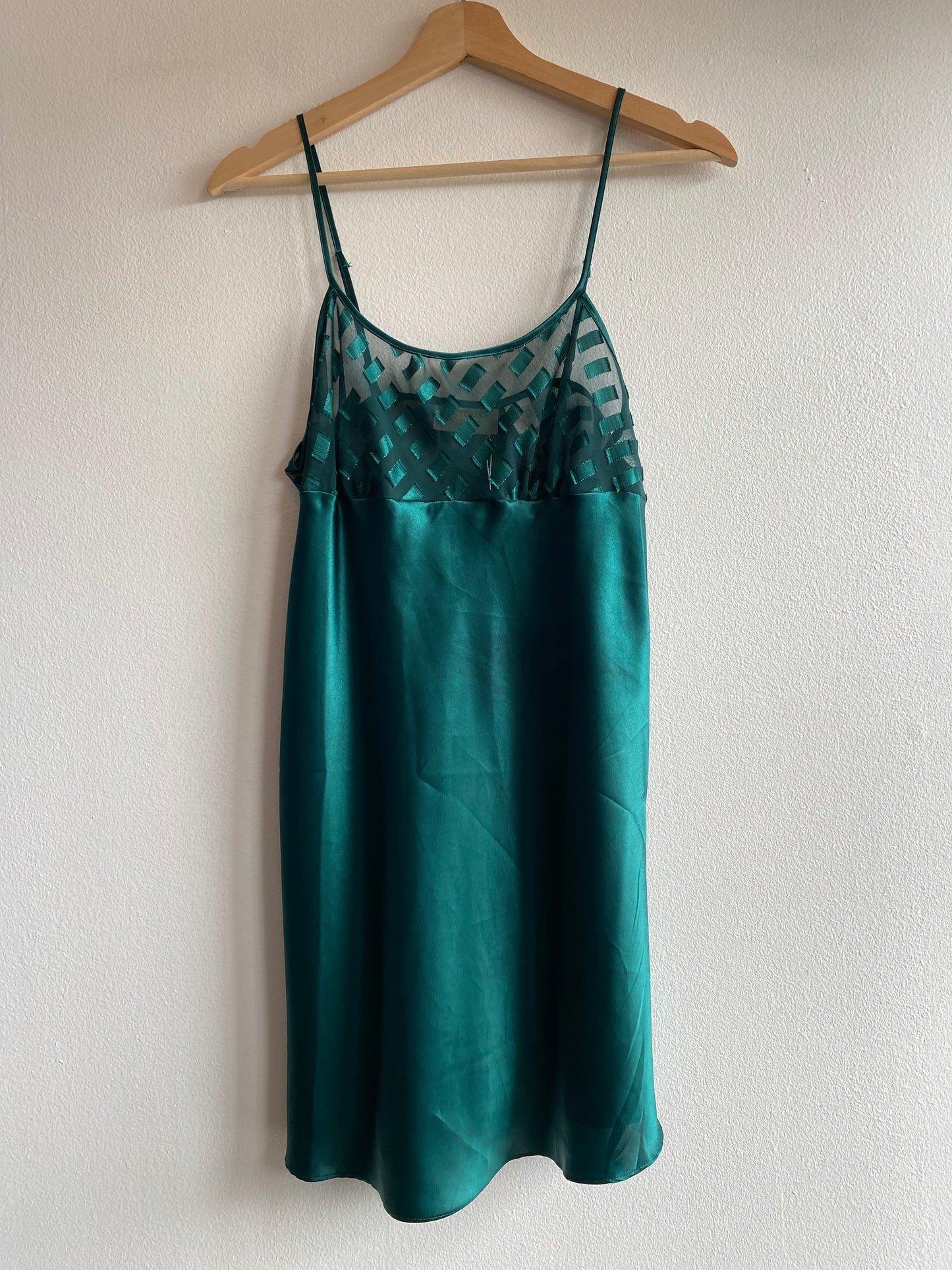 Vintage 80's Victoria's Secret Gold Label Emerald Green Satin Slip Dress