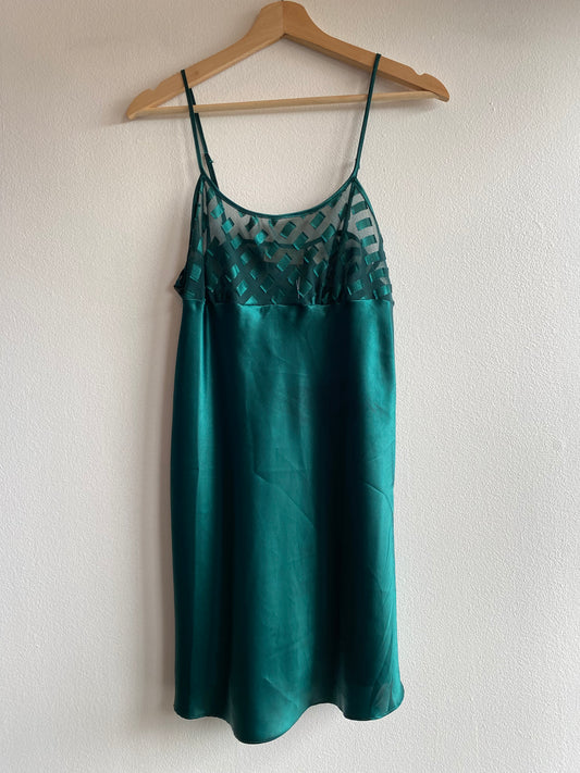 Vintage 80's Victoria's Secret Gold Label Emerald Green Satin Slip Dress