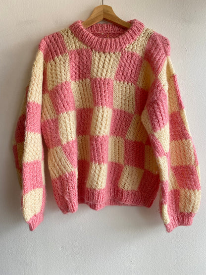 Vintage 70's Pink and White Checkered Sweater