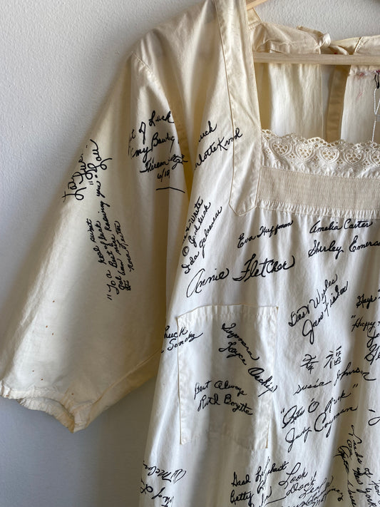 Vintage 1960’s Tie-Back Autographed Apron Blouse
