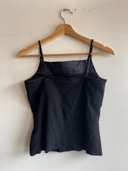 Vintage Y2K Black Floral and Satin Embroidered Cami