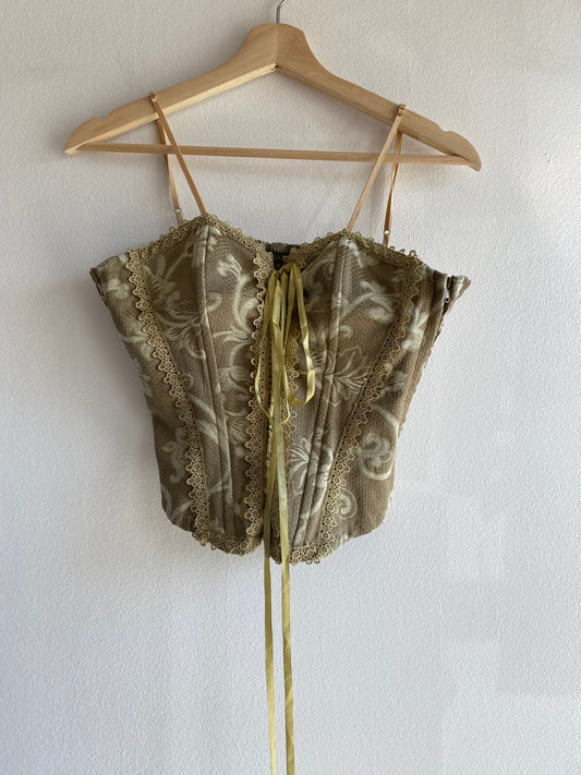 Vintage Y2K Doki Geki Olive Lace Up Fairy Top
