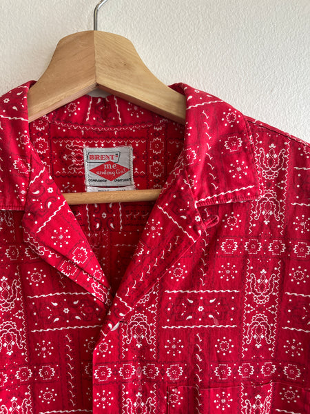 Vintage 1950’s Brent Loop Collar Bandana Print Button-Up Shirt