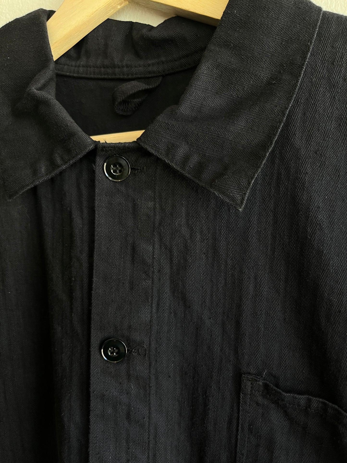 Vintage 1960’s Black Herringbone Twill French Chore Coat