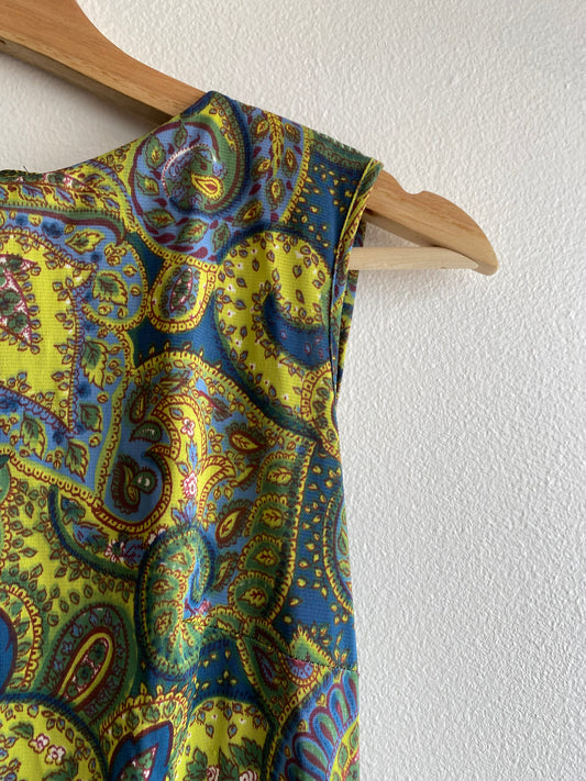 Vintage 60's Green Tone Paisley Mini Dress