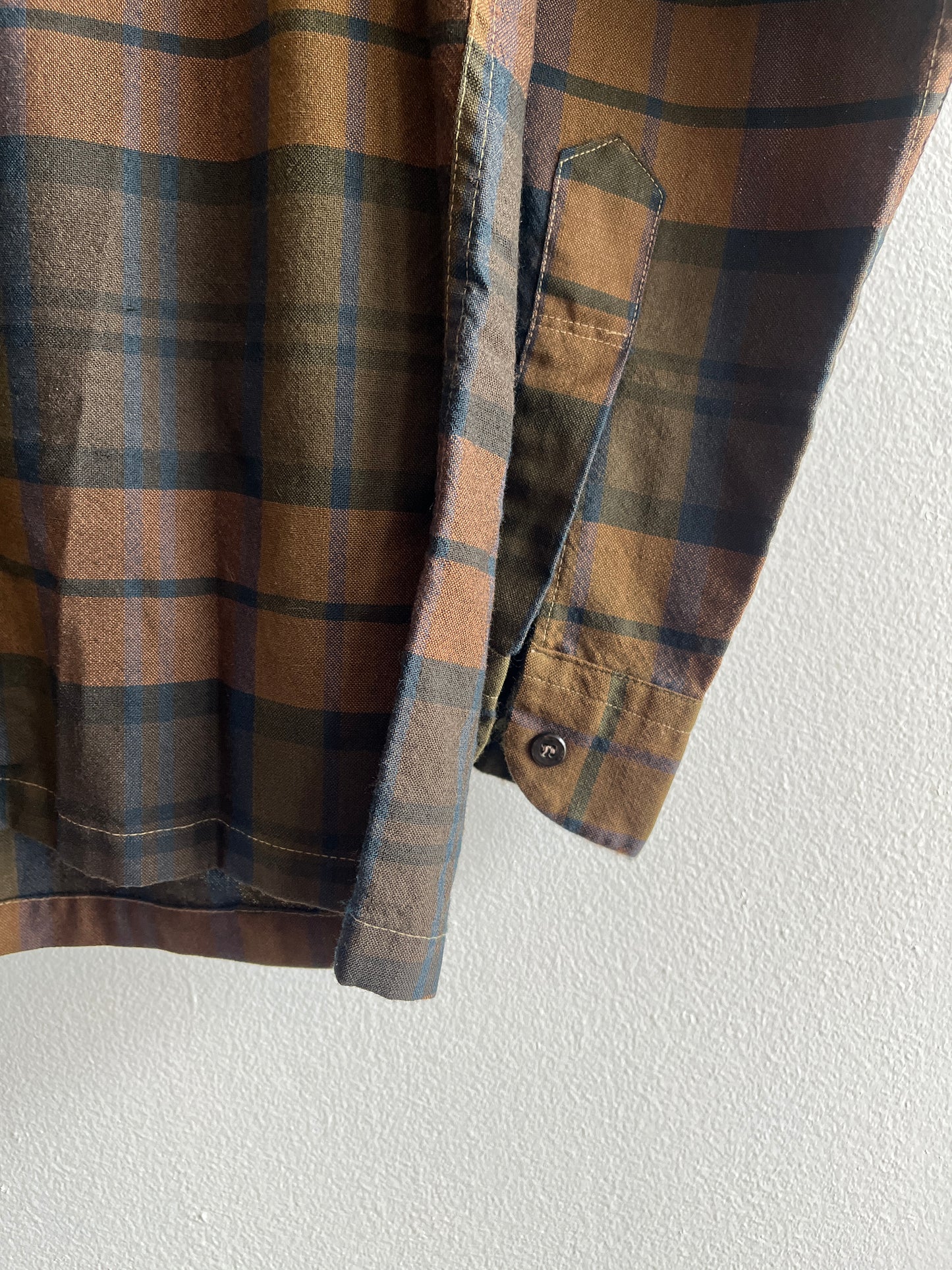 Vintage 1960’s Towncraft Shadow Plaid Loop Collar Button Up Shirt