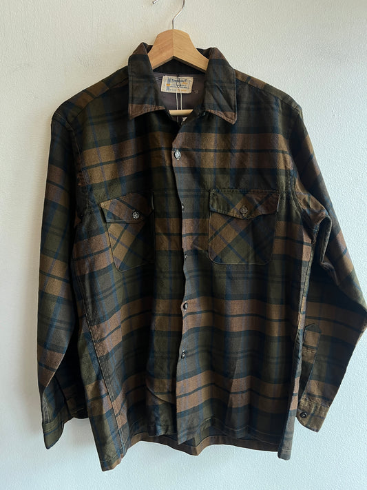Vintage 1960’s Towncraft Shadow Plaid Loop Collar Button Up Shirt