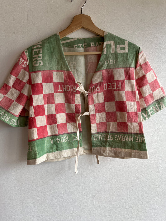 Trash Textiles - Handmade Vintage Feedsack Tie-Front Blouse - La Lovely Vintage 