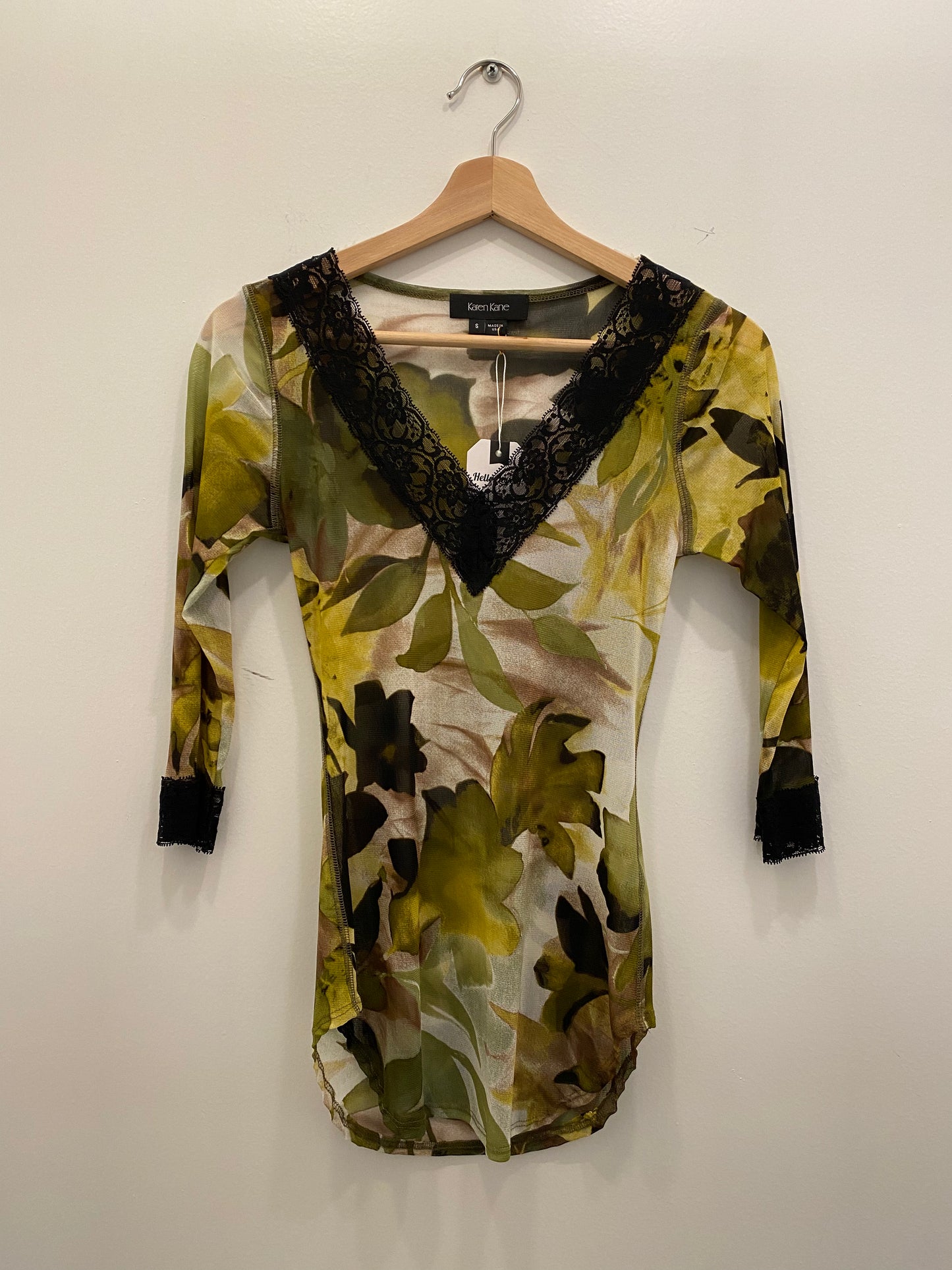 Vintage Y2K green floral mesh top