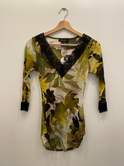 Vintage Y2K green floral mesh top