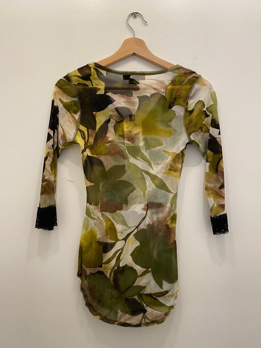 Vintage Y2K green floral mesh top