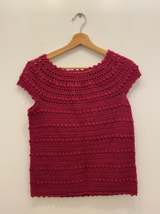 Vintage 70s dark pink hand knit top