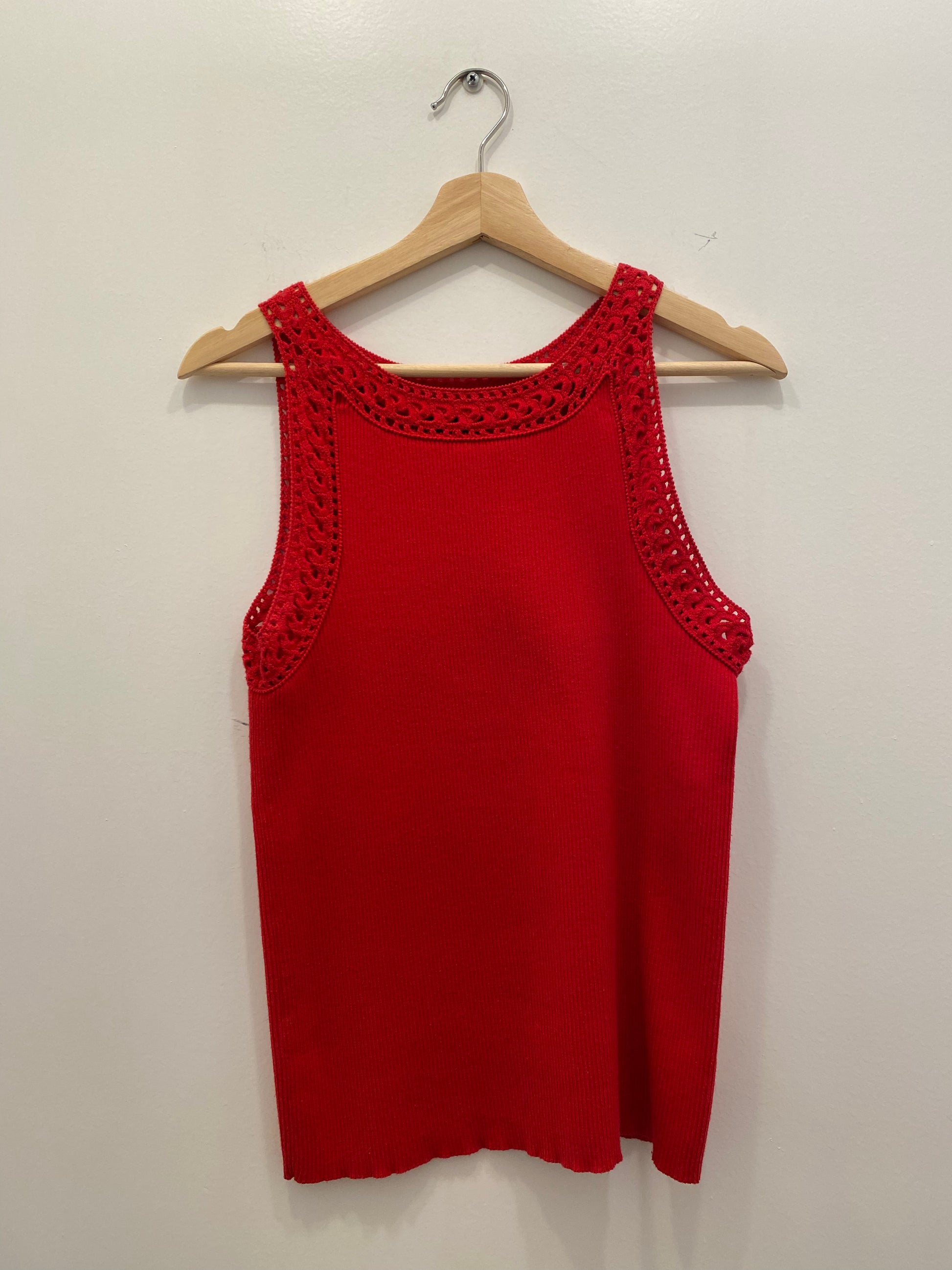 Y2K Red crochet ribbed tank top - La Lovely Vintage 