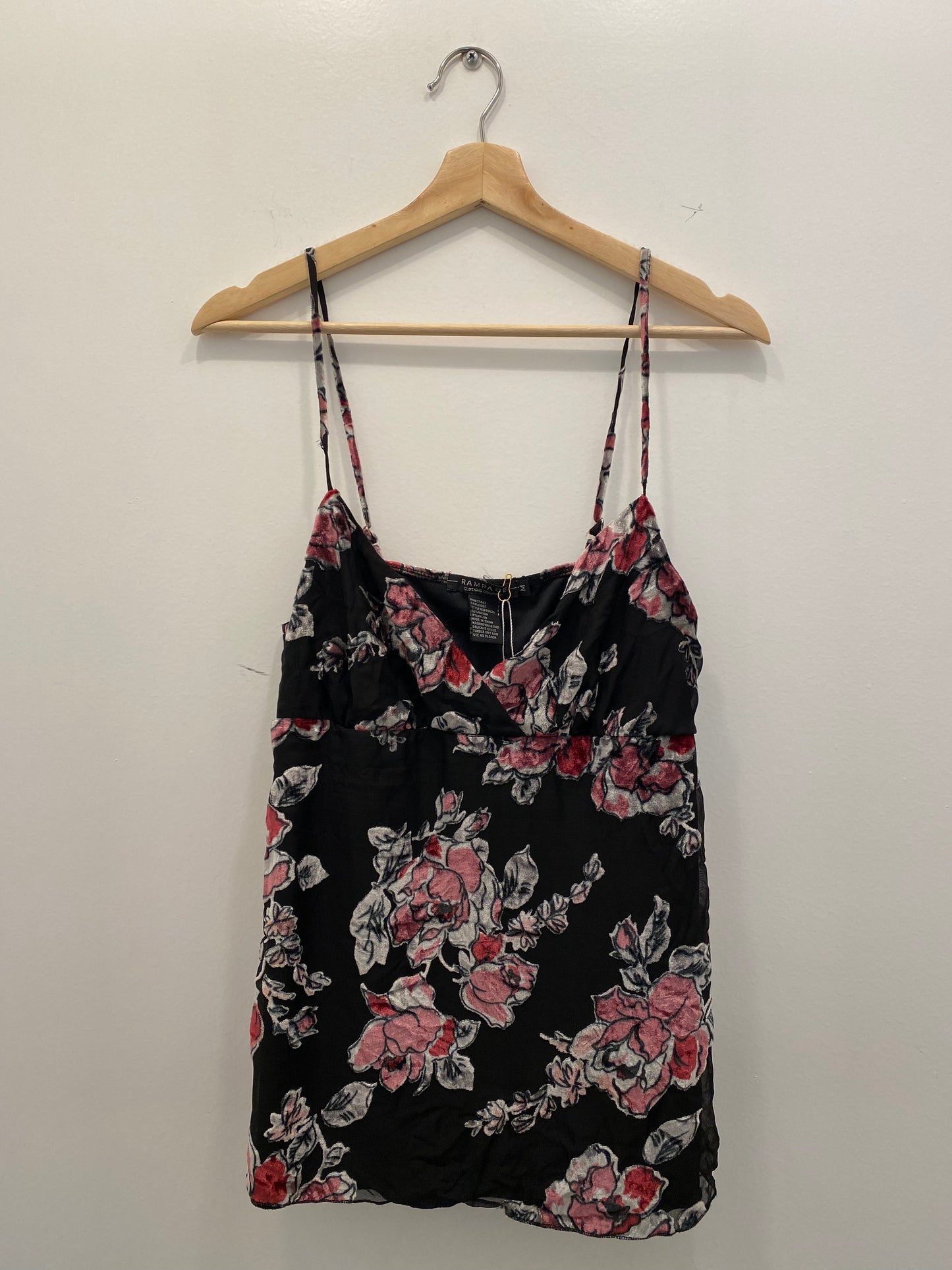 Vintage Y2K black and pink floral velvet cami