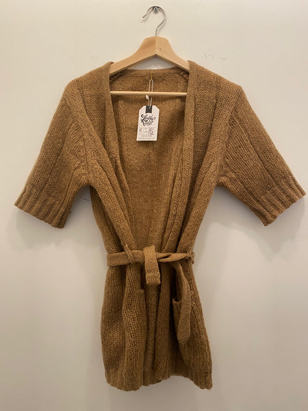 60s camel brown mohair wool clean short sleeve sweater - La Lovely Vintage 