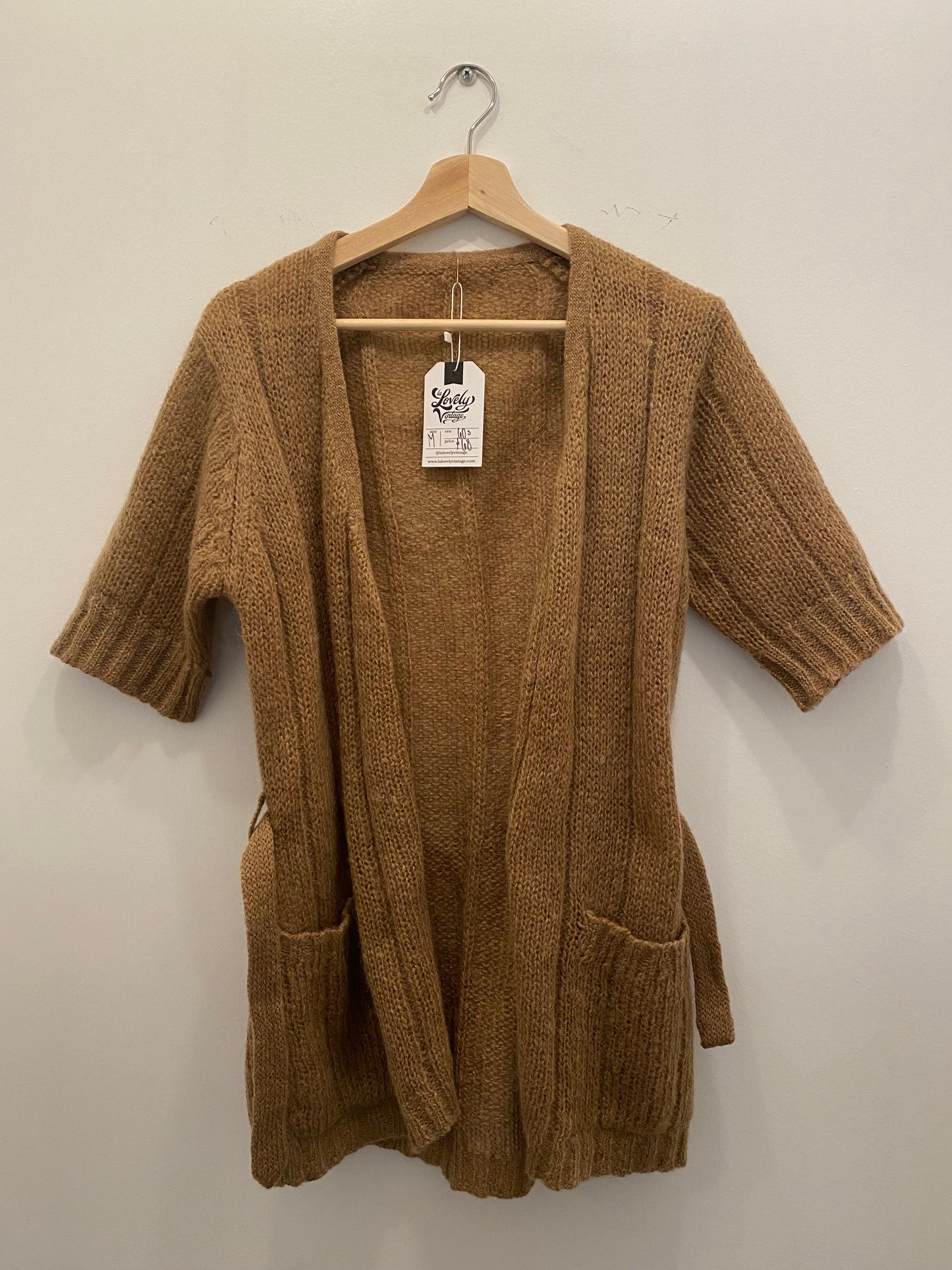 60s camel brown mohair wool clean short sleeve sweater - La Lovely Vintage 