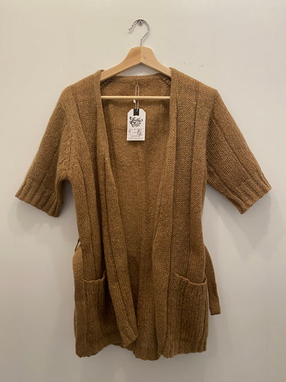 60s camel brown mohair wool clean short sleeve sweater - La Lovely Vintage 