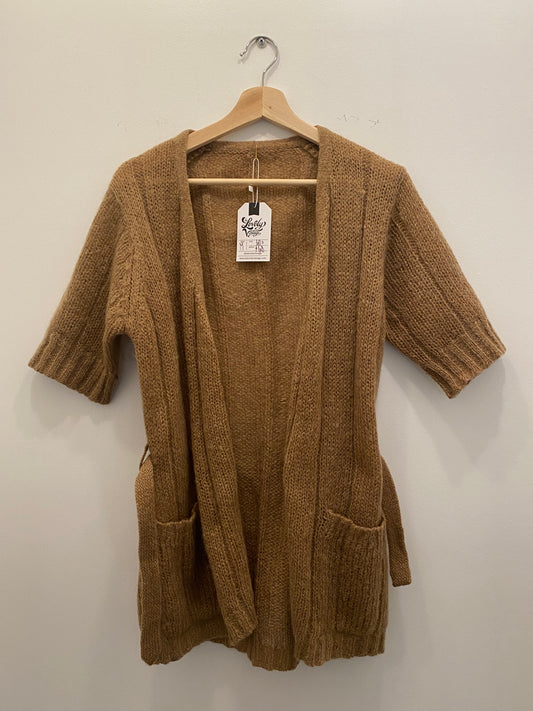 60s camel brown mohair wool clean short sleeve sweater - La Lovely Vintage 