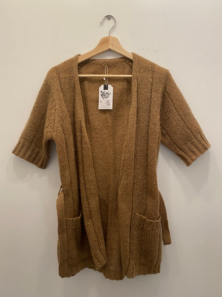 60s camel brown mohair wool clean short sleeve sweater - La Lovely Vintage 