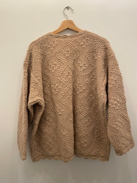 70s tan 3D flower wool knit cardigan - La Lovely Vintage 