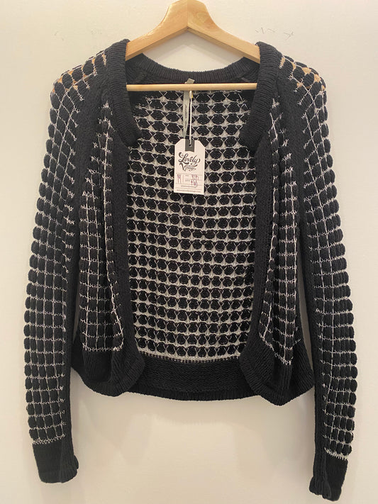 Y2K silver and black cop copine sweater - La Lovely Vintage 