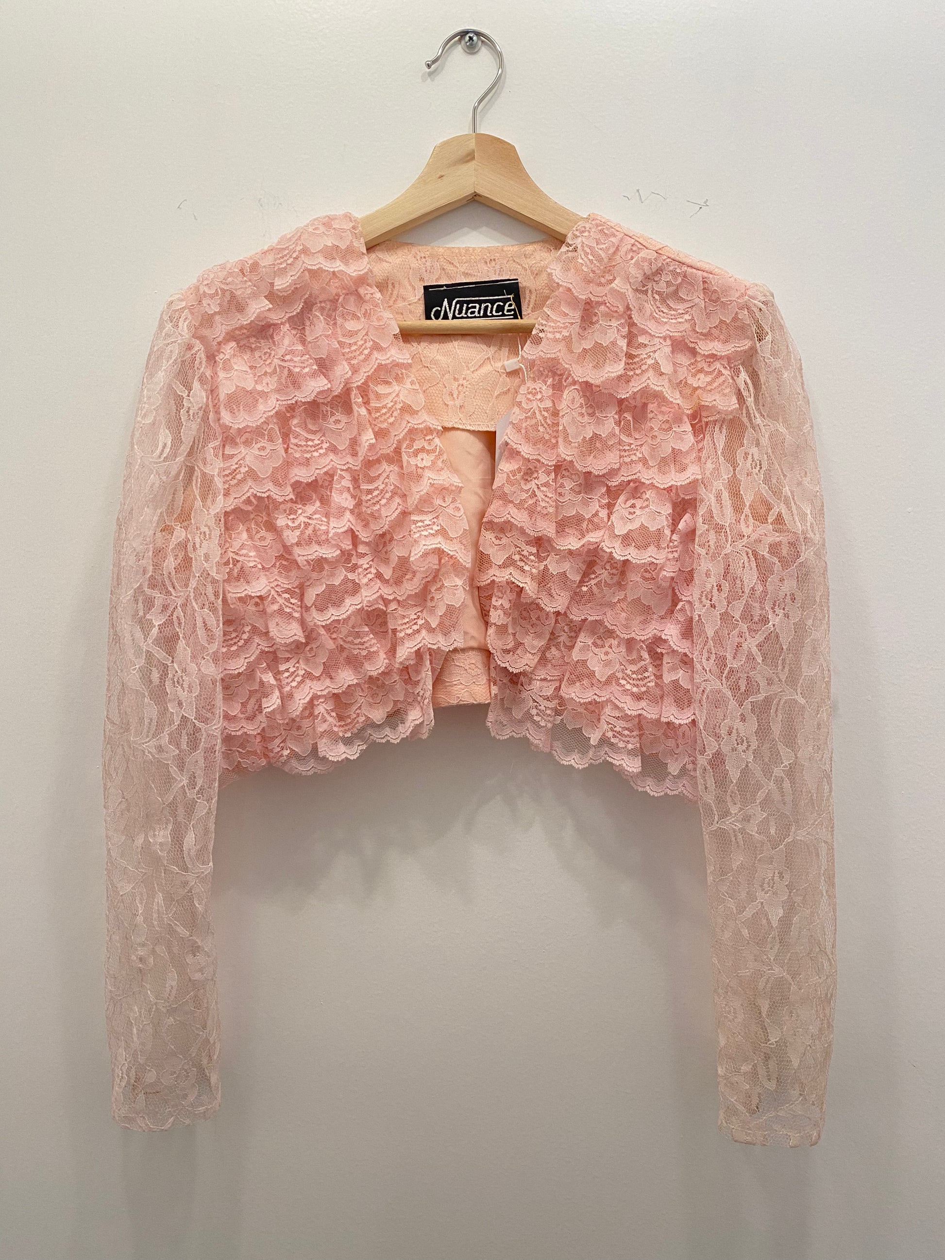 Vintage 70s pink frilly lace cropped blouse - La Lovely Vintage 