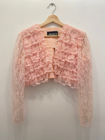 Vintage 70s pink frilly lace cropped blouse - La Lovely Vintage 