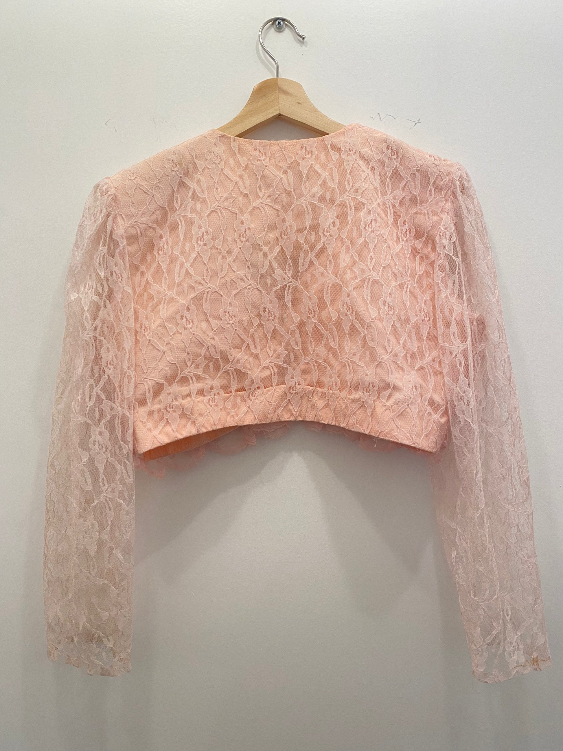 Vintage 70s pink frilly lace cropped blouse - La Lovely Vintage 