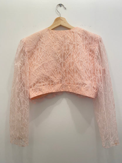 Vintage 70s pink frilly lace cropped blouse - La Lovely Vintage 