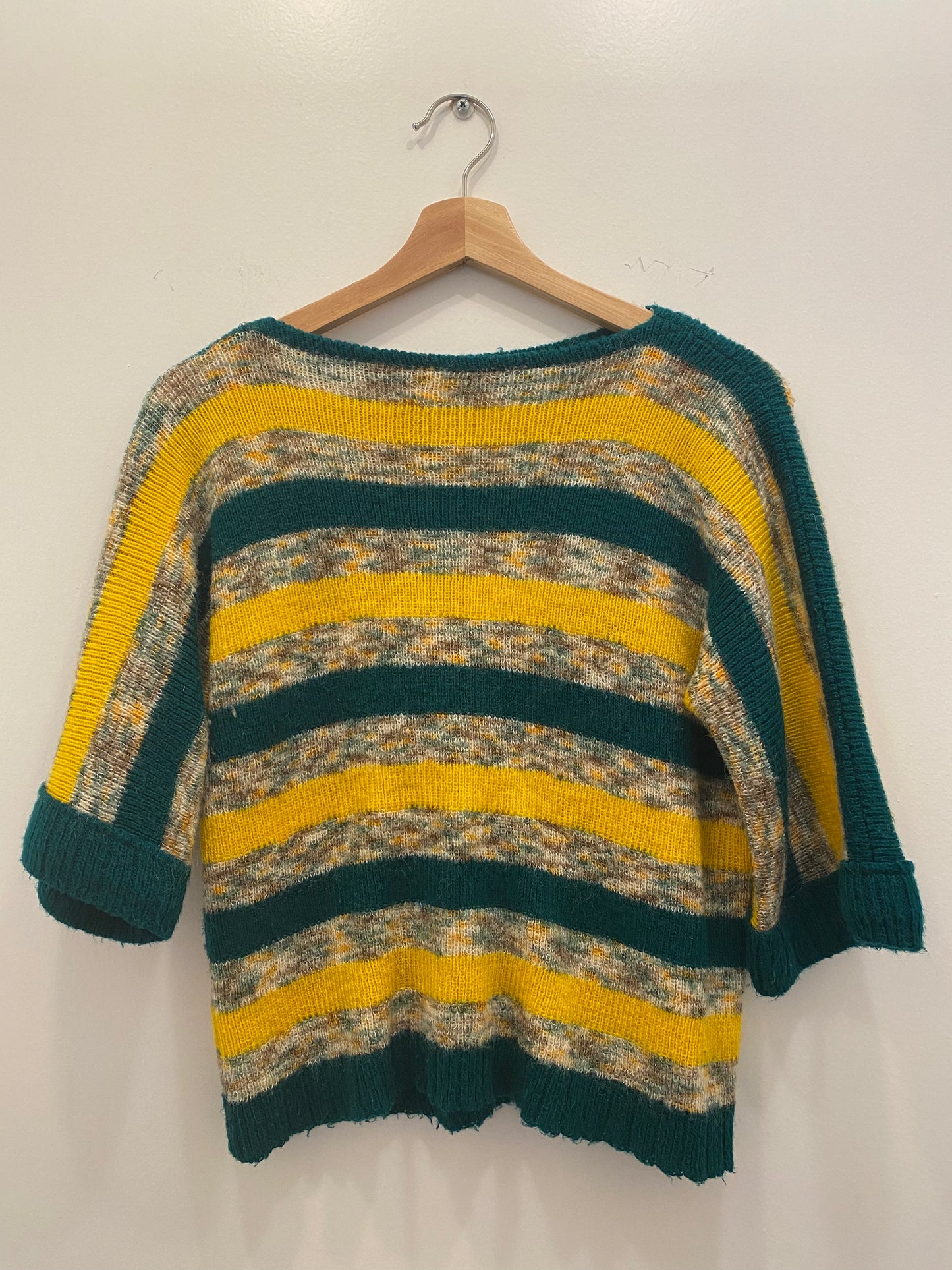 70s green and yellow boatneck knit top - La Lovely Vintage 