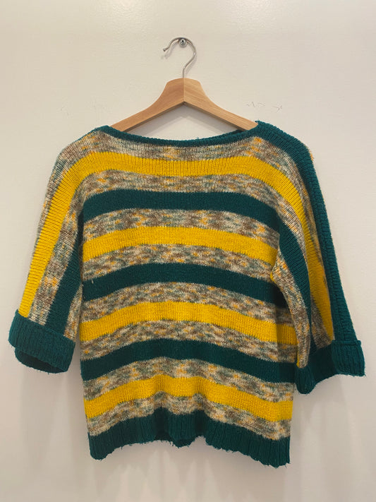 70s green and yellow boatneck knit top - La Lovely Vintage 