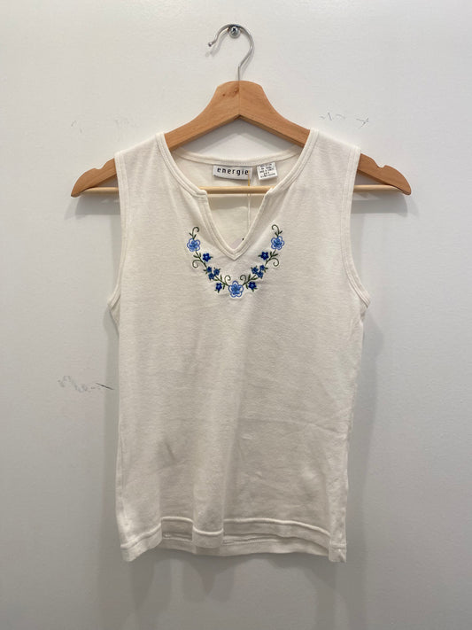 Vintage Y2K white floral embroidered tank top