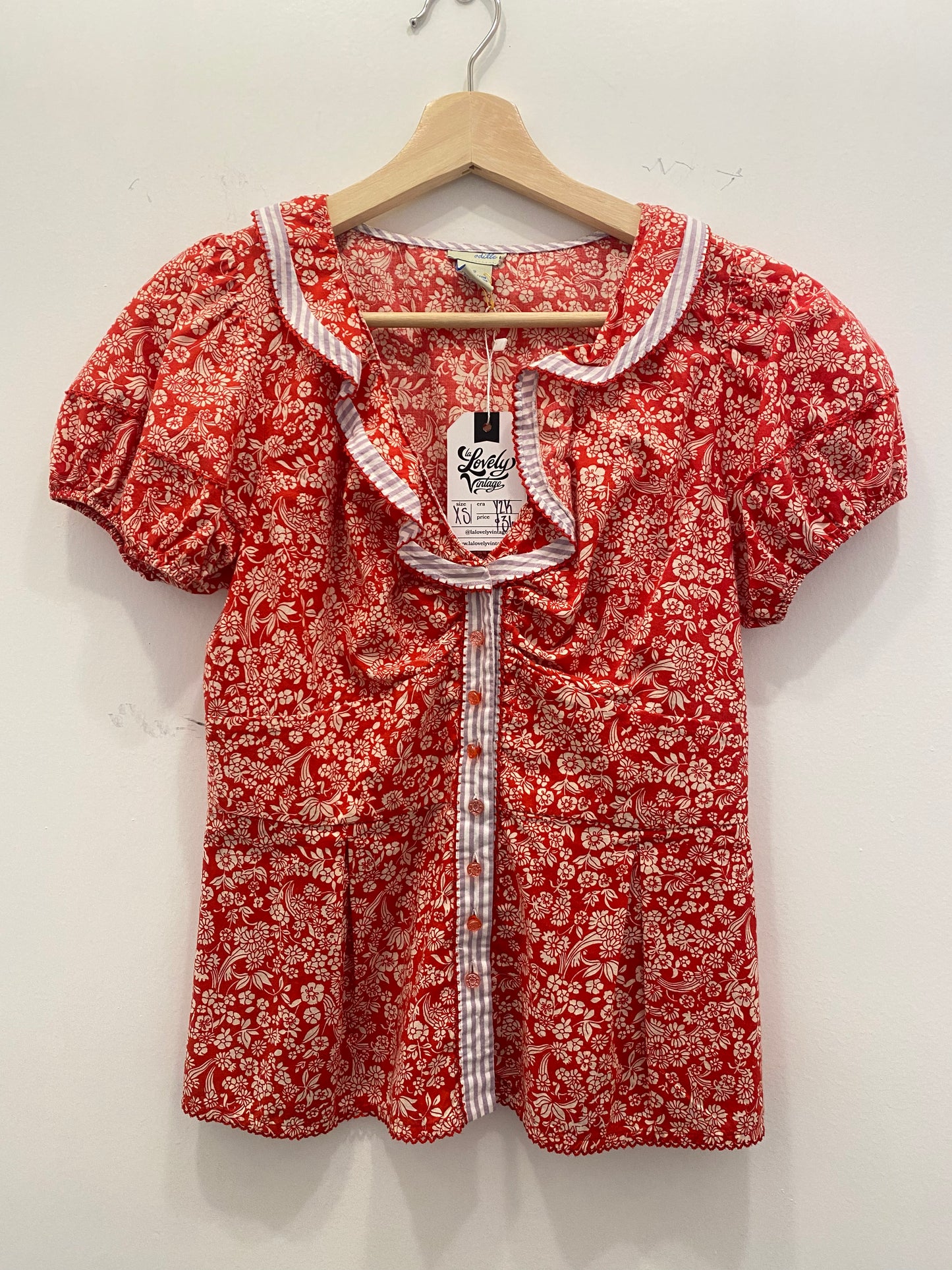 Vintage Y2K Odille red floral blouse