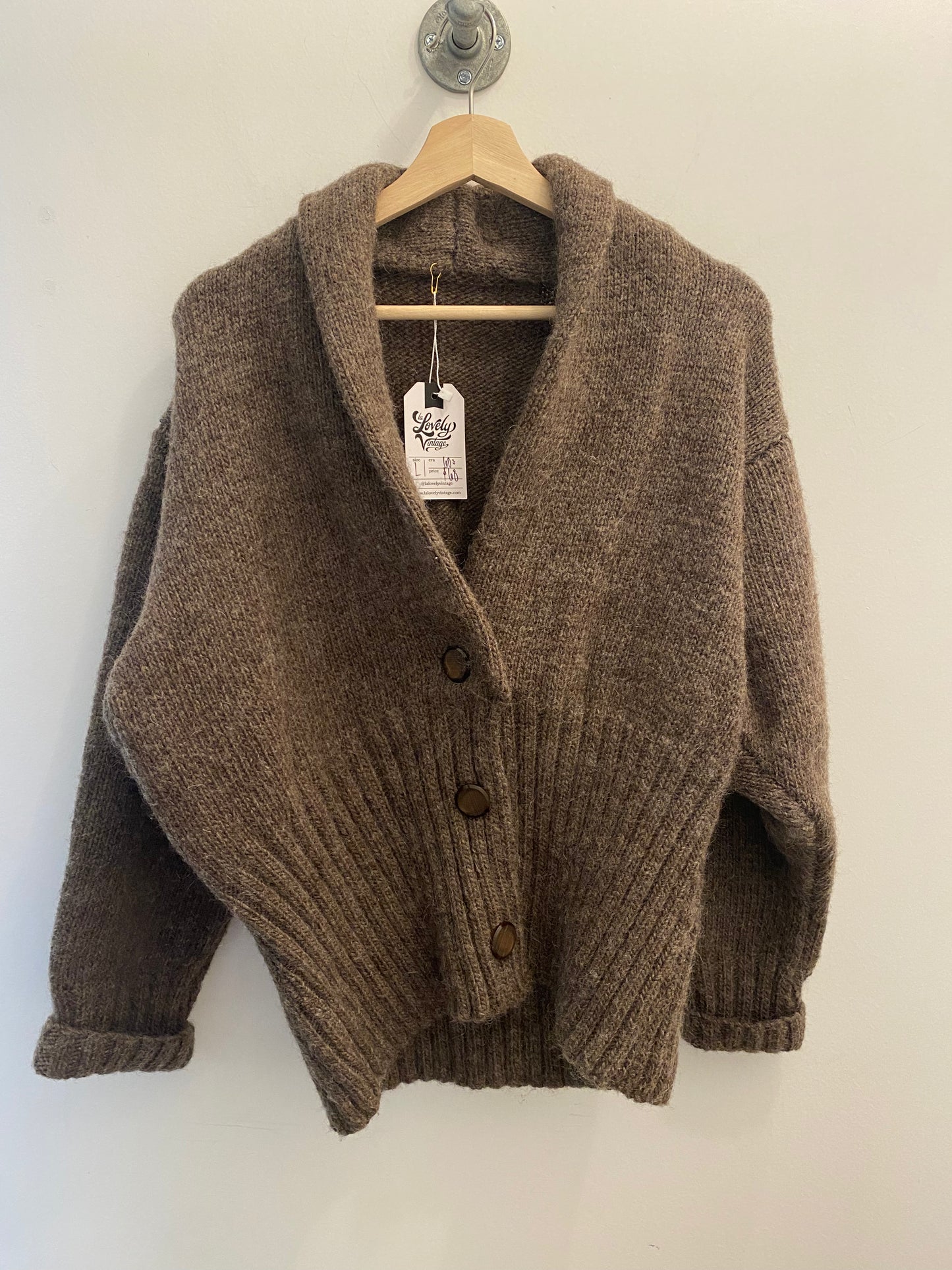 60s grey brown wool cowlneck sweater - La Lovely Vintage 