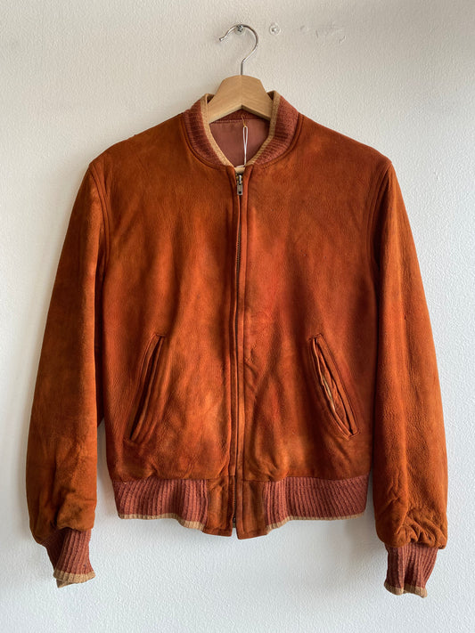 Vintage 60s Burnt Orange Suede Bomber Jacket