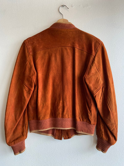 Vintage 60s Burnt Orange Suede Bomber Jacket