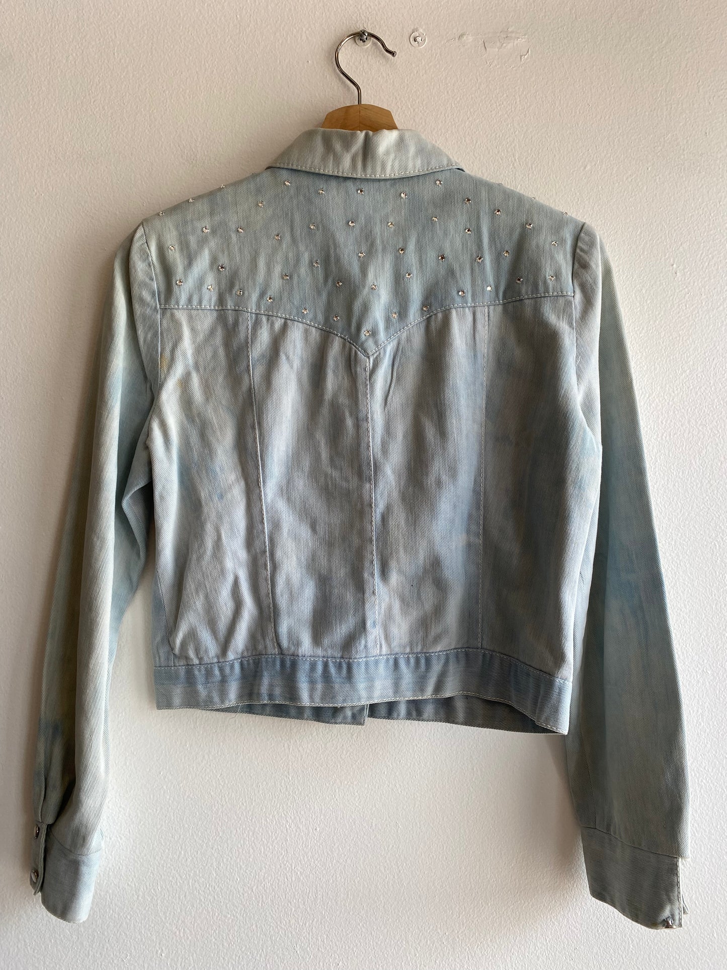 Vintage 70's Dagger Collar Rhinestone Denim Button Up