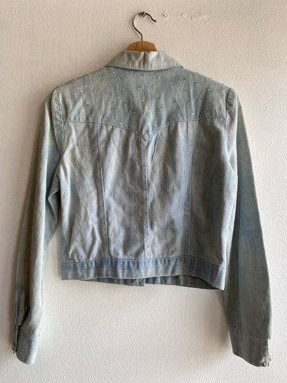 Vintage 70's Dagger Collar Rhinestone Denim Button Up