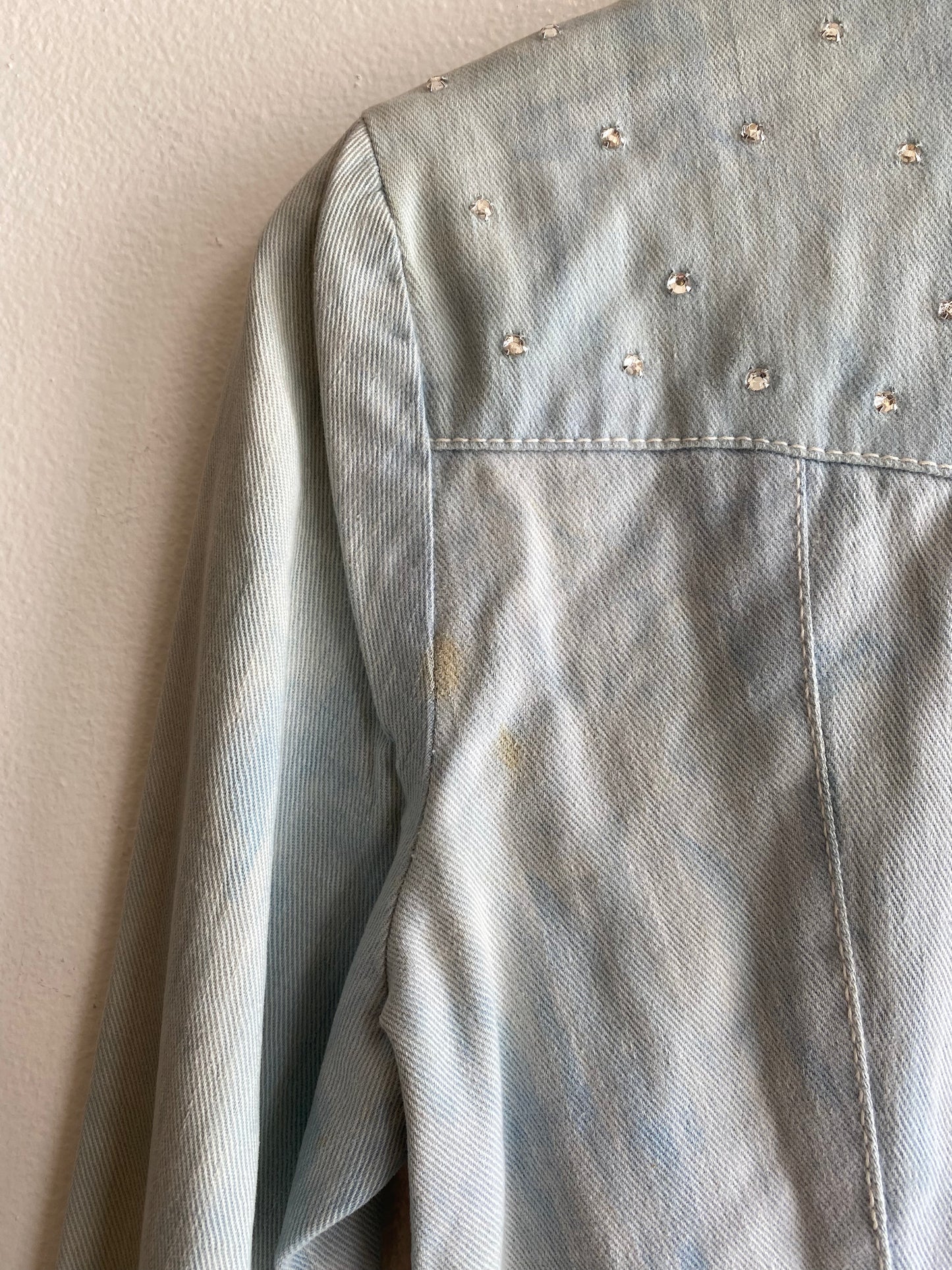 Vintage 70's Dagger Collar Rhinestone Denim Button Up