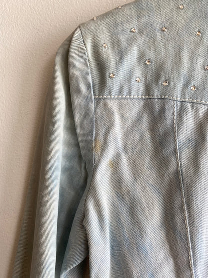 Vintage 70's Dagger Collar Rhinestone Denim Button Up