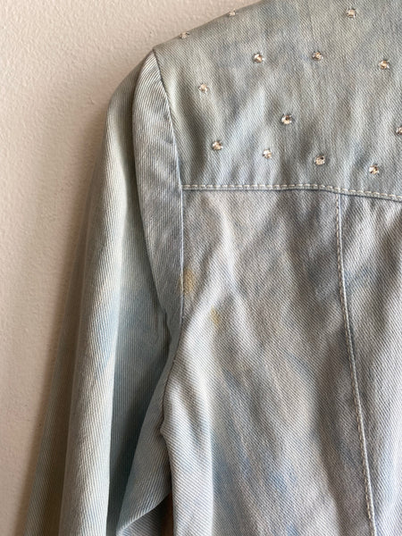 Vintage 70's Dagger Collar Rhinestone Denim Button Up