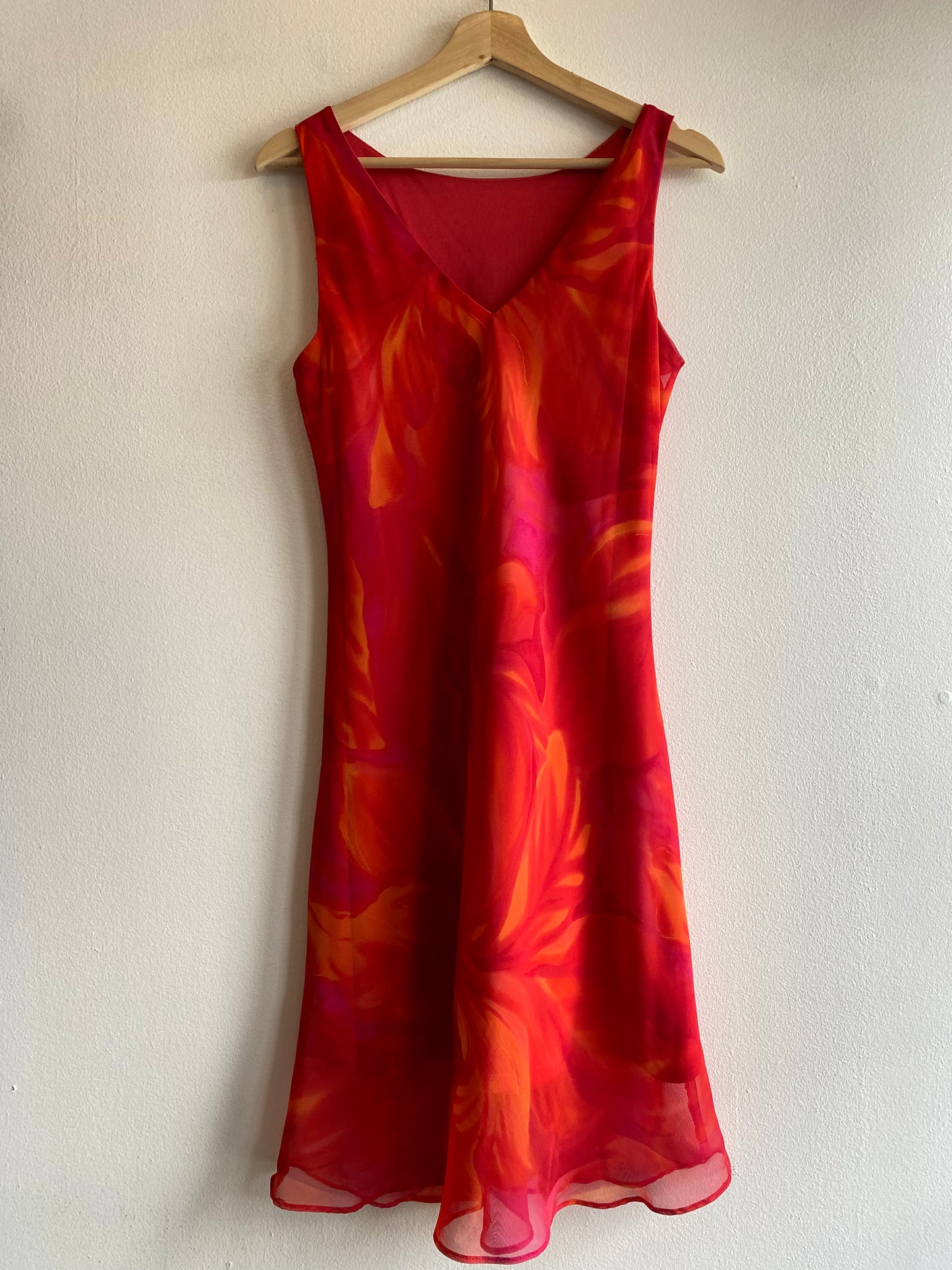 Vintage Y2K pink and orange tone floral midi dress