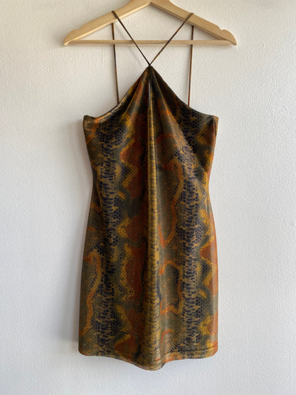 Vintage Y2K Charlotte Russe Snakeskin Halter Dress