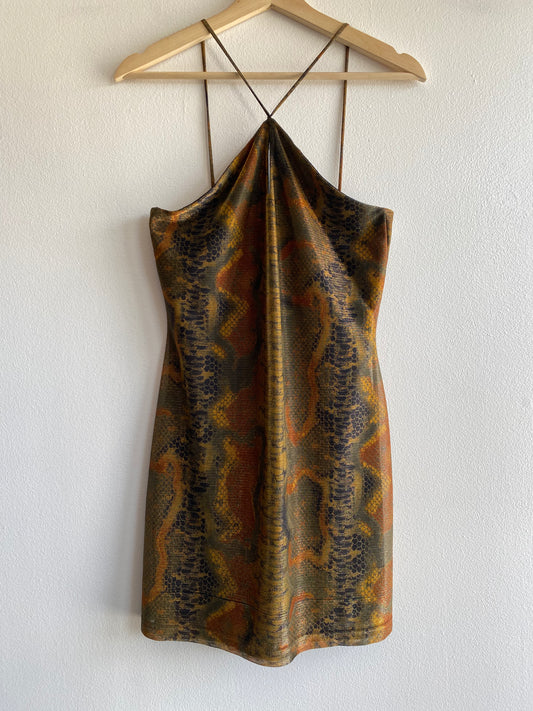 Vintage Y2K Charlotte Russe Snakeskin Halter Dress